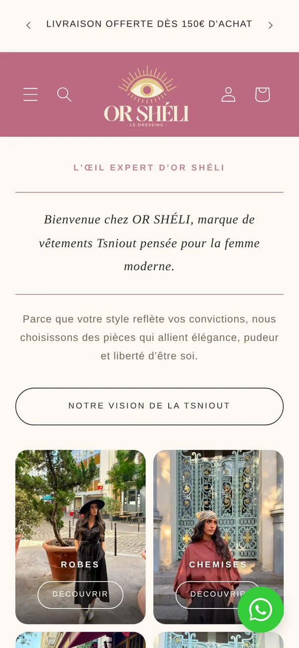 Page d'accueil réelle d'orsheli.com sur mobile