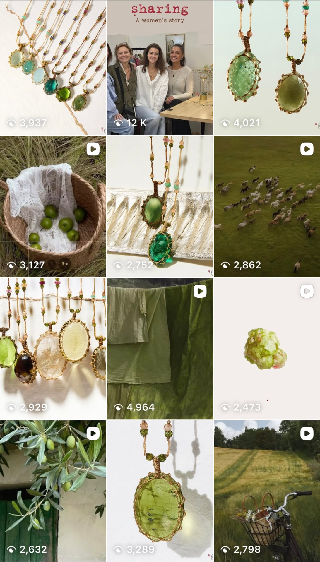 Première planche du feed Instagram Sharing Bijoux : bijoux, végétation et inspirations lifestyle