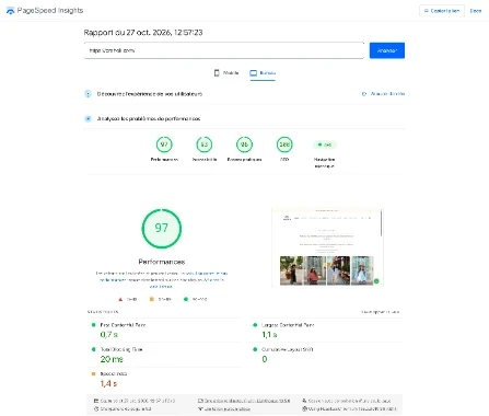Extrait du rapport Google PageSpeed Insights pour orsheli.com du 27 octobre 2026