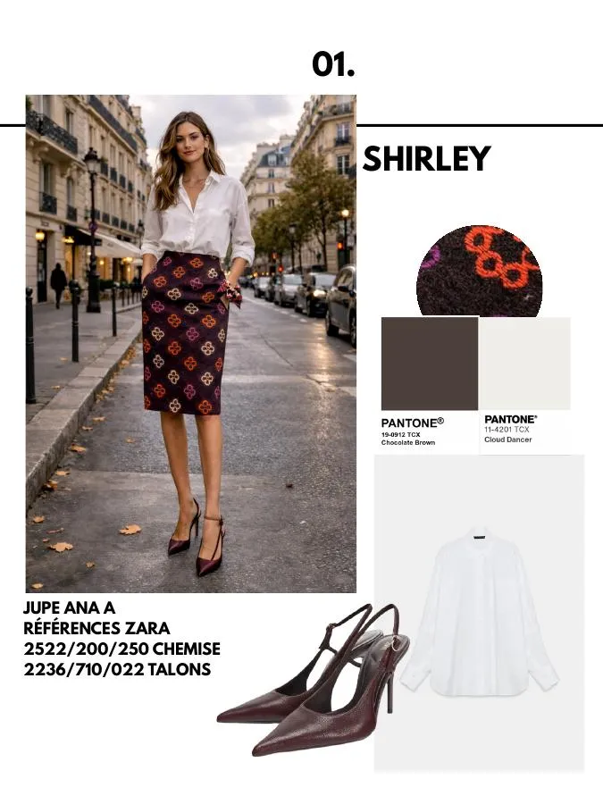 Planche 1 du lookbook RAYMARJORIE : silhouette, références et nuancier Pantone