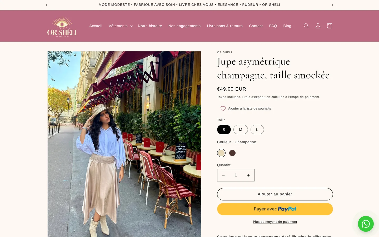 Fiche produit Jupe asymétrique champagne OR SHÉLI sur ordinateur