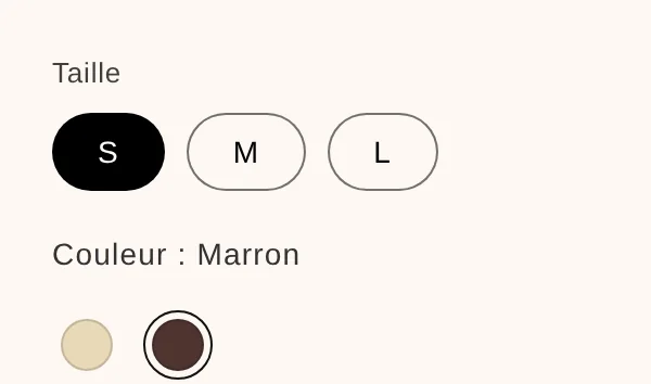 Détail : pastille du coloris Marron sélectionnée après le clic